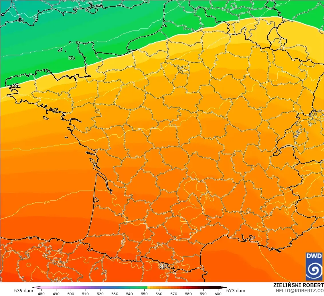 ICON modelo - Francia, Altura geopotencial a 500 hPa