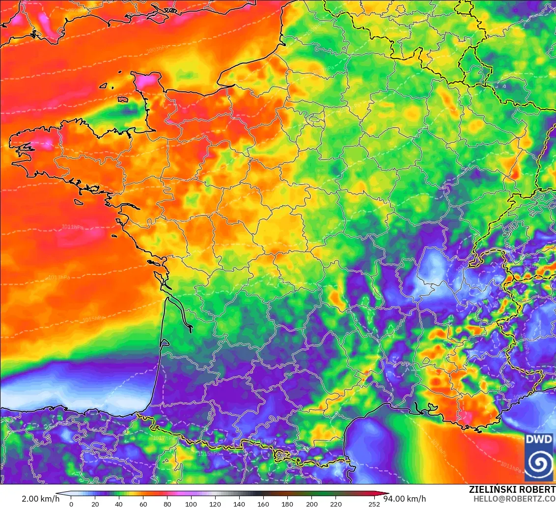 ICON modelo - Francia, Ráfagas de viento
