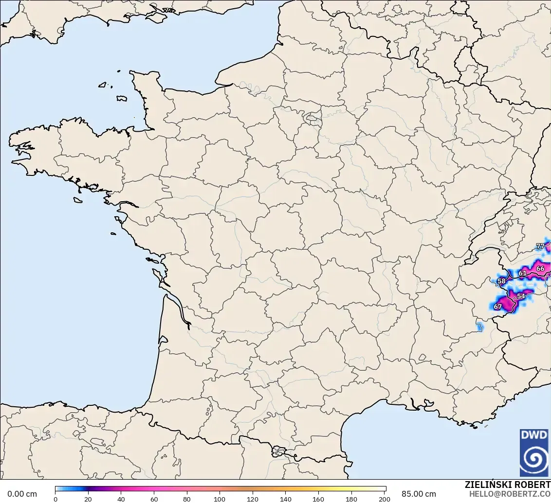 ICON modelo - Francia, Profundidad de nieve