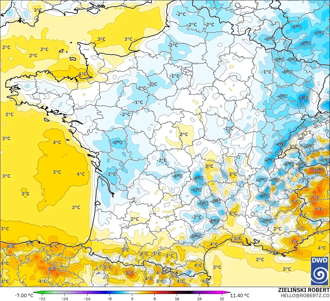 ICON modelo - Francia, Anomalía de temperatura a 2 m