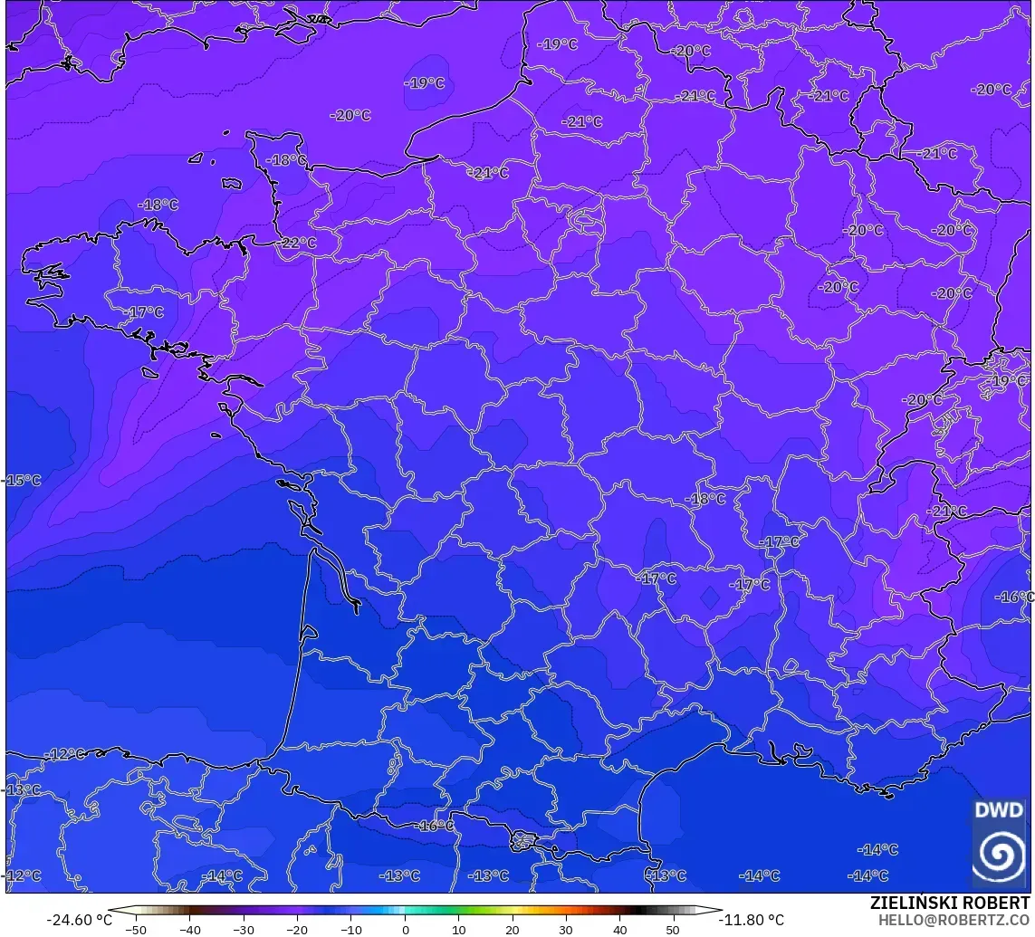 ICON modelo - Francia, Temperatura a 500 hPa