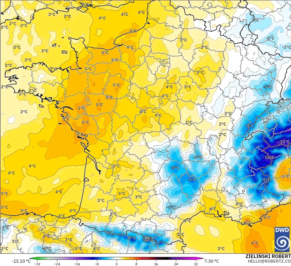 ICON modelo - Francia, Anomalía de temperatura a 850 hPa