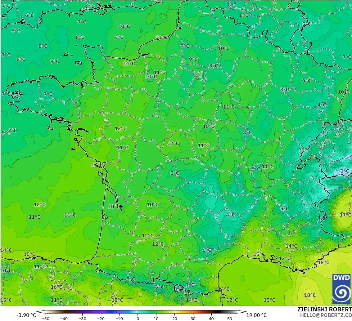 ICON modelo - Francia, Temperatura a 850 hPa