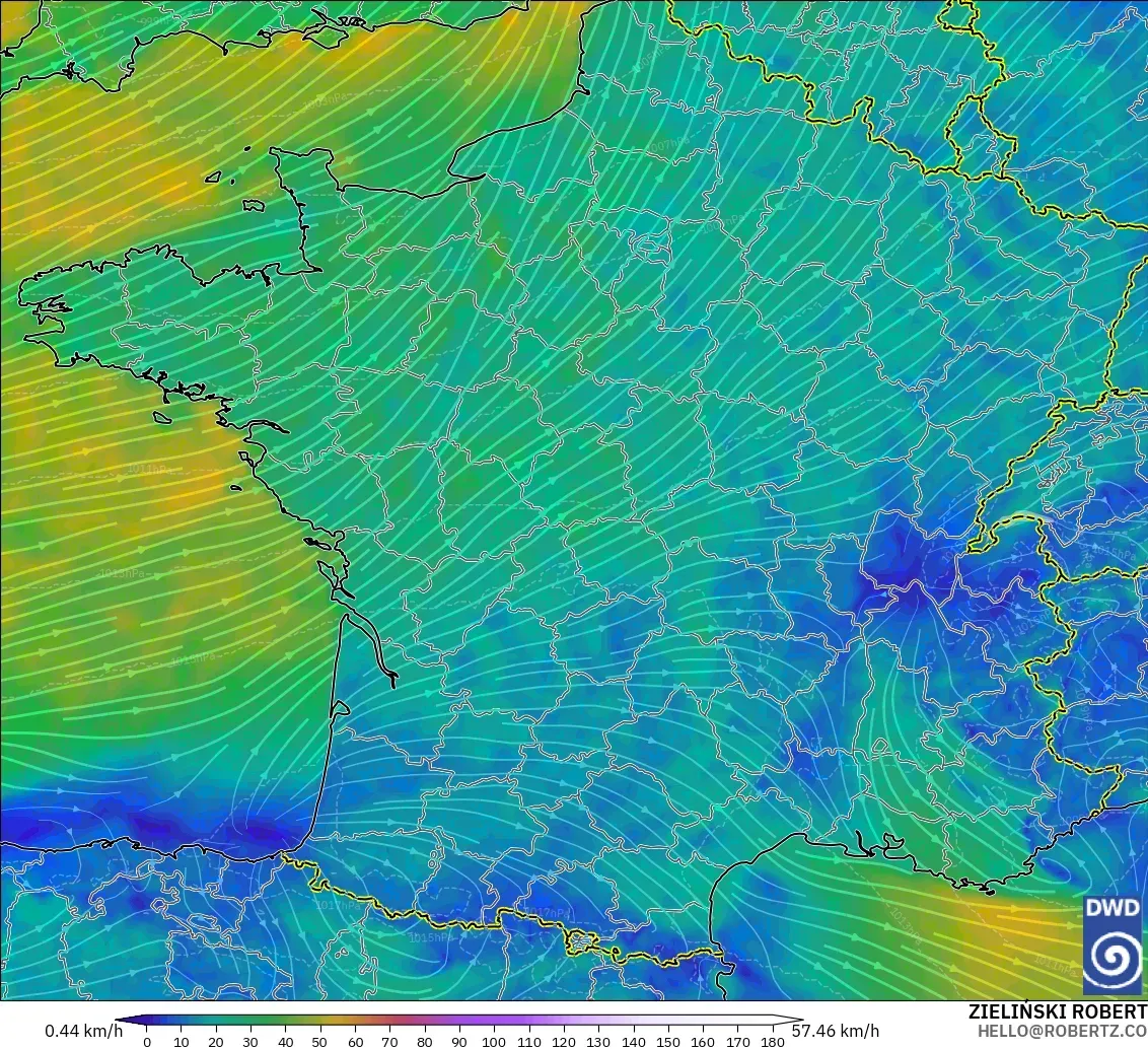 ICON modelo - Francia, Viento a 10 m