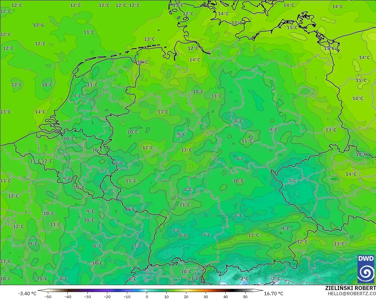 ICON modelo - Alemania, Punto de rocío a 2 m