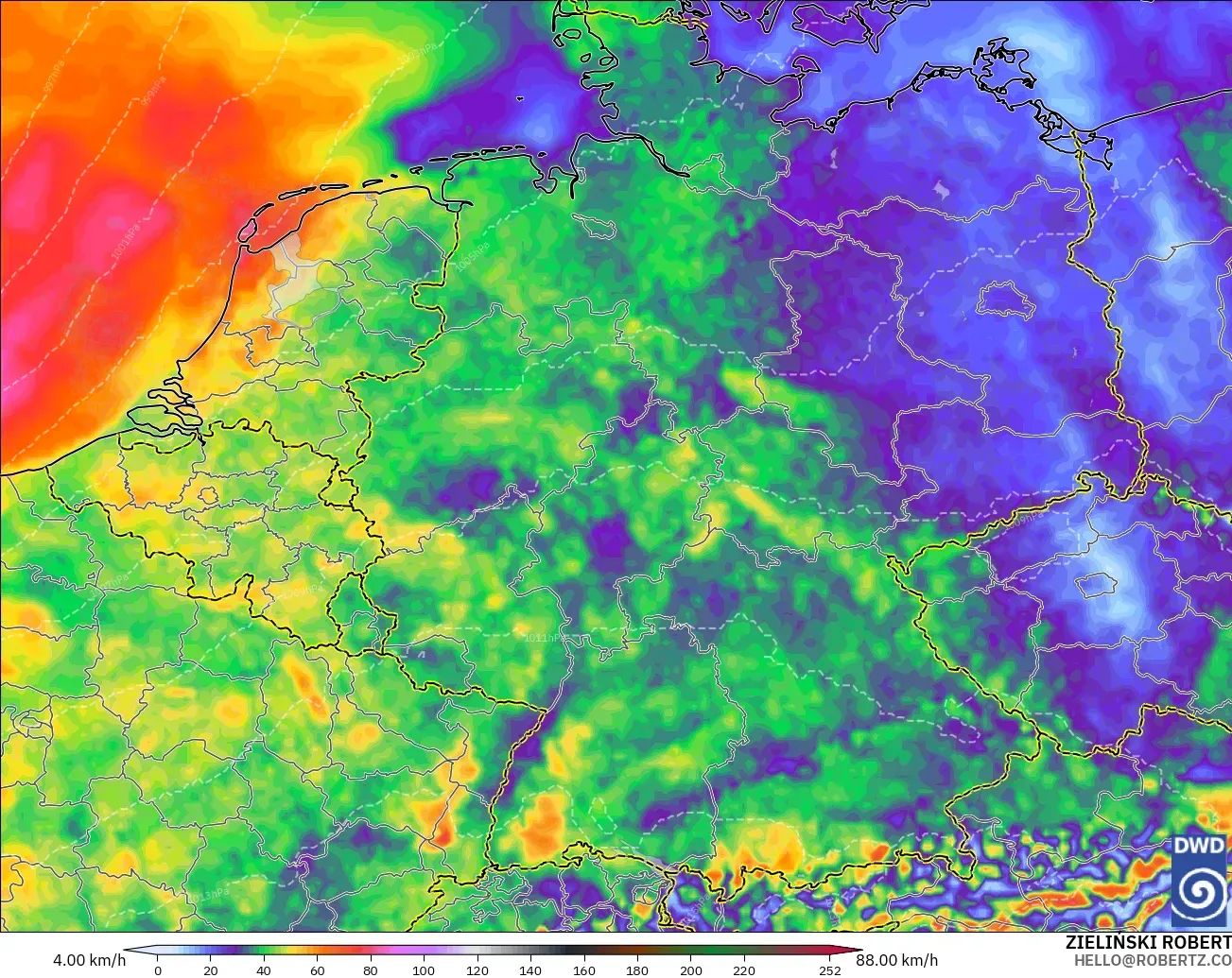 ICON modelo - Alemania, Ráfagas de Viento Máximas