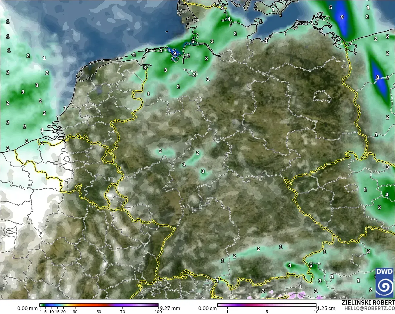 ICON modelo - Alemania, Precipitación, nubes y presión