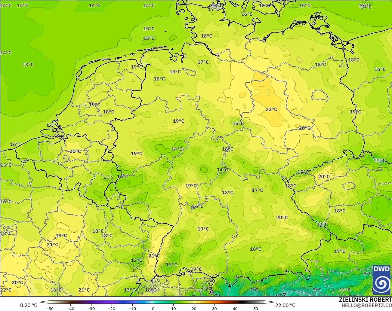 ICON modelo - Alemania, Temperatura a 2 m