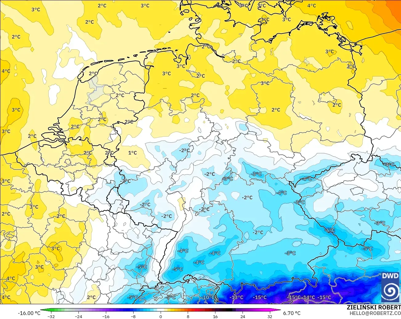 ICON modelo - Alemania, Anomalía de temperatura a 850 hPa