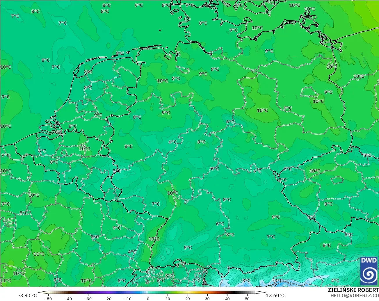 ICON modelo - Alemania, Temperatura a 850 hPa
