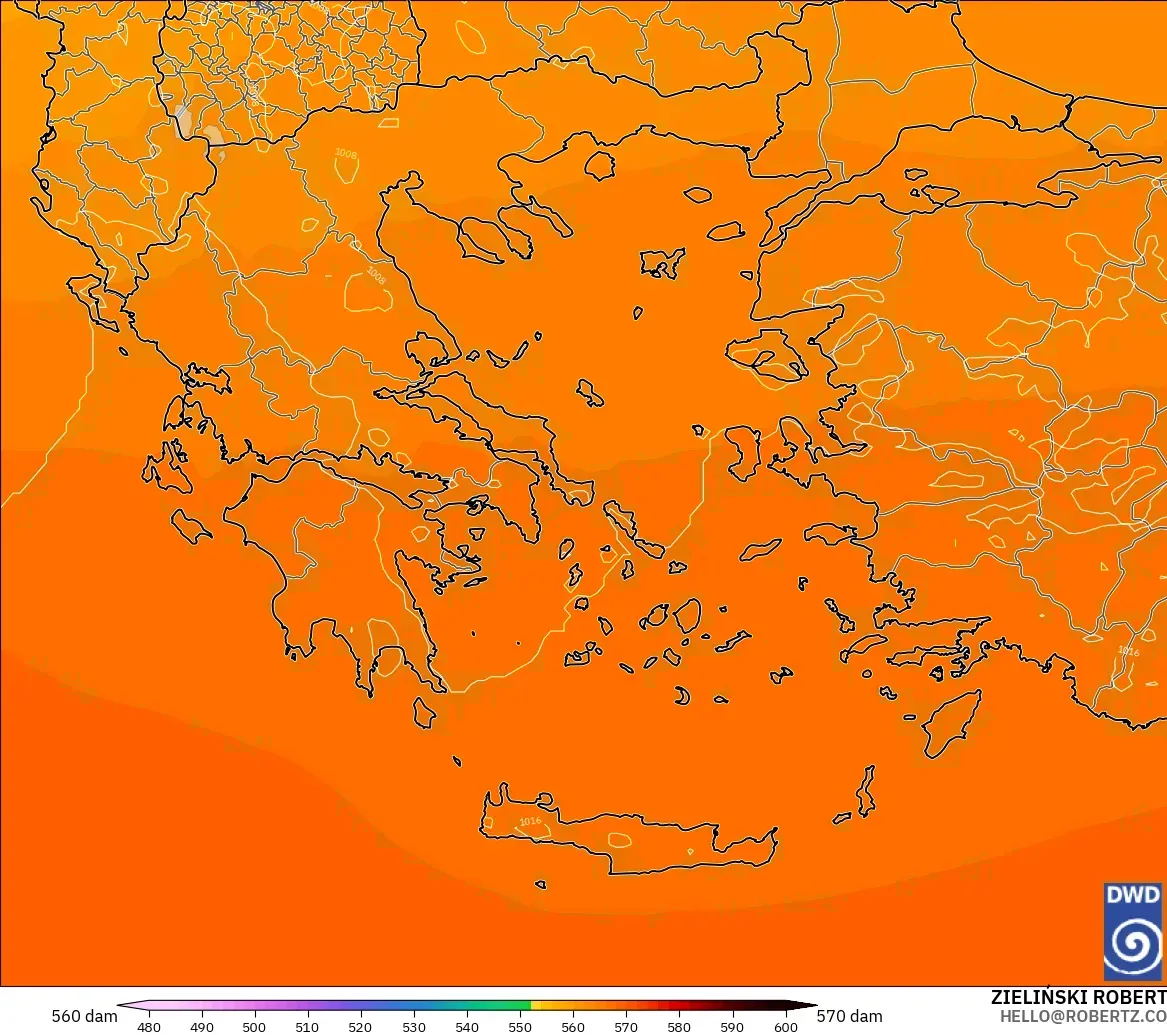 ICON modelo - Grecia, Altura geopotencial a 500 hPa