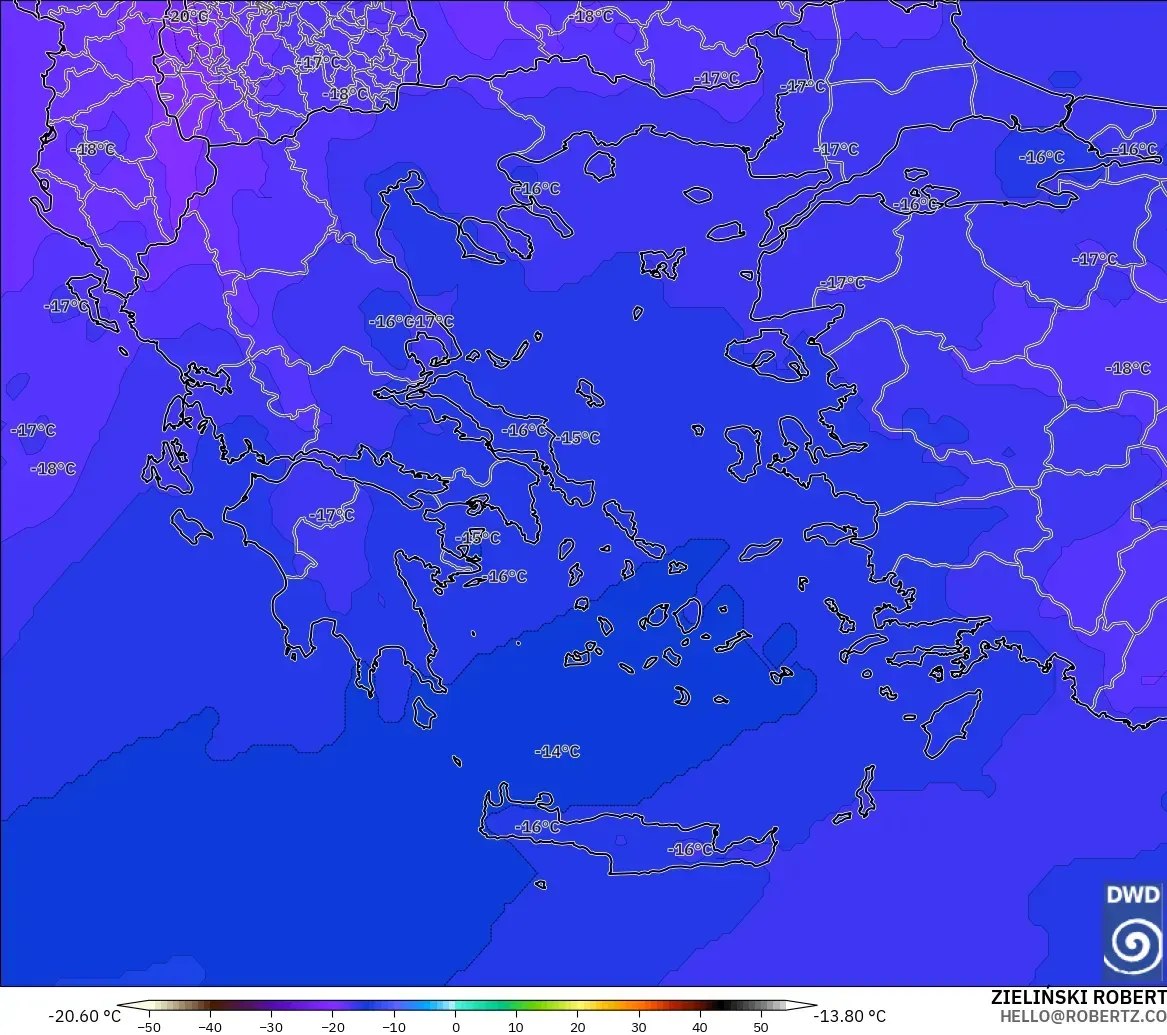 ICON modelo - Grecia, Temperatura a 500 hPa
