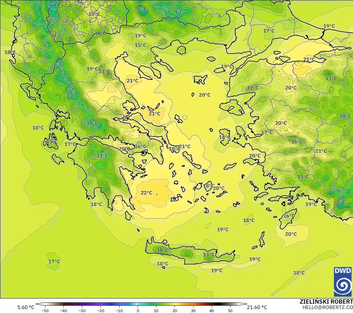 ICON modelo - Grecia, Temperatura a 850 hPa