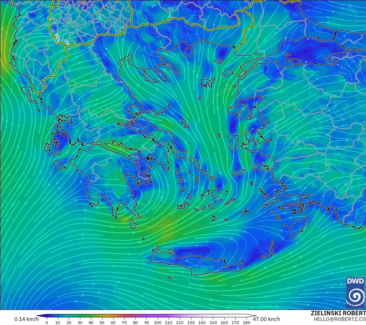 ICON modelo - Grecia, Viento a 10 m
