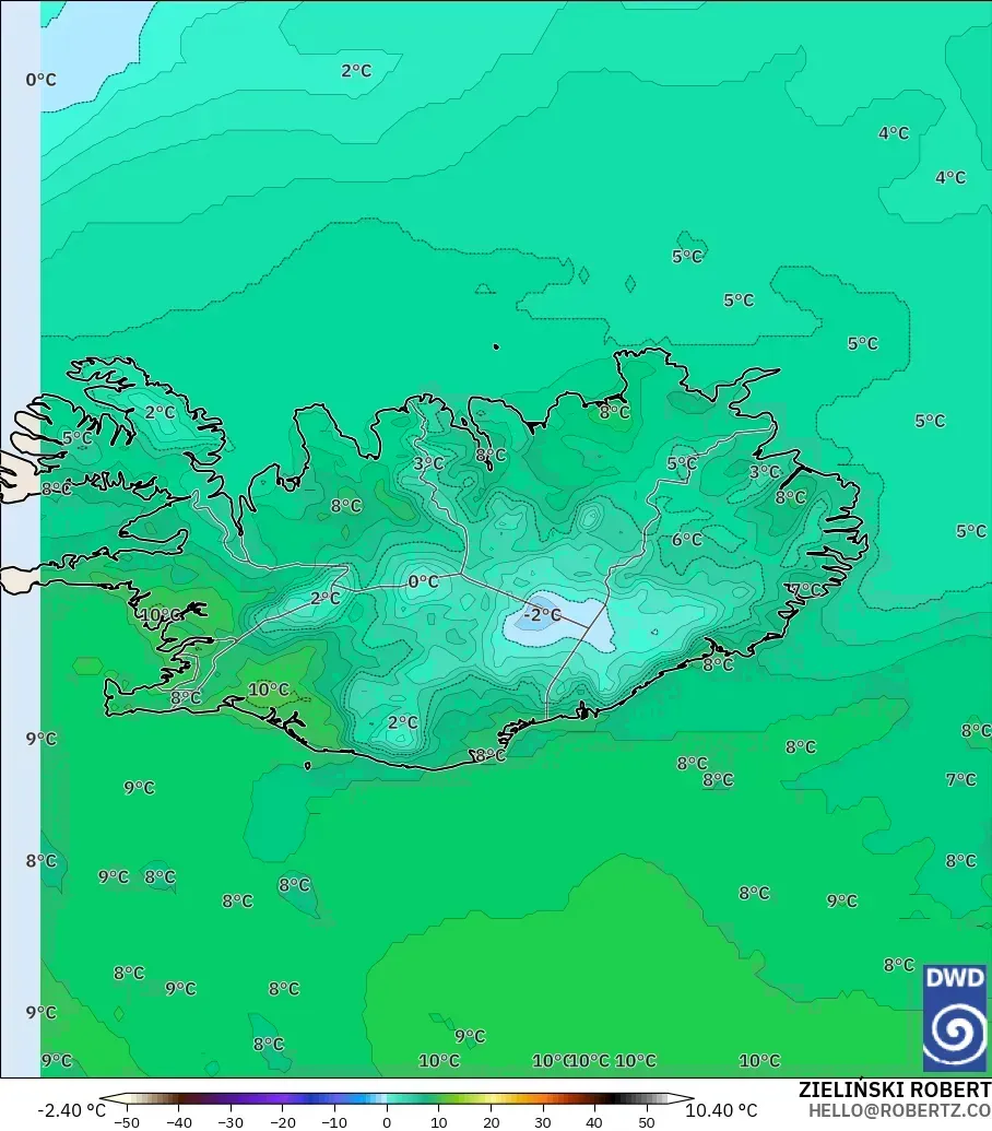 ICON modelo - Islandia, Punto de rocío a 2 m