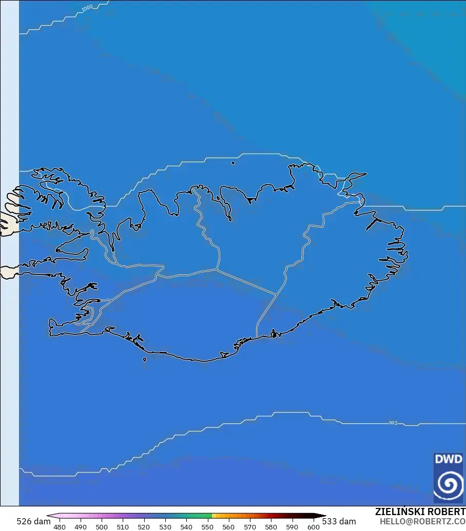ICON modelo - Islandia, Altura geopotencial a 500 hPa