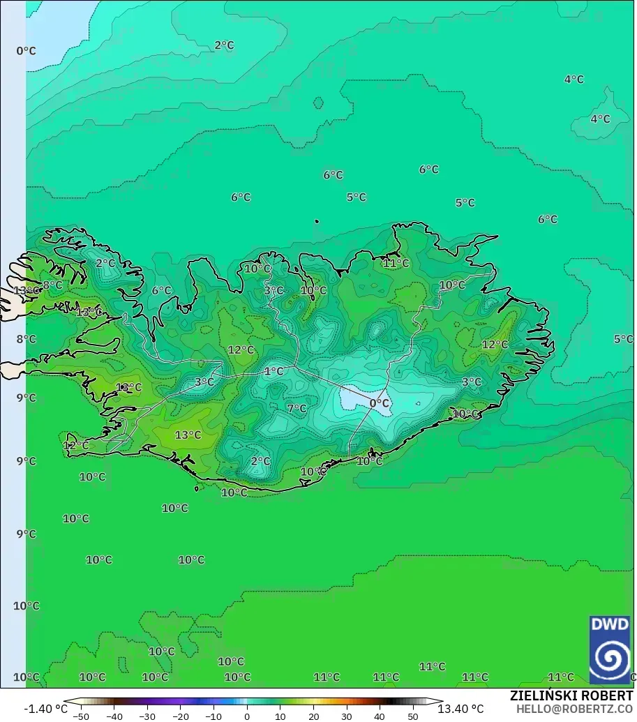 ICON modelo - Islandia, Temperatura a 2 m