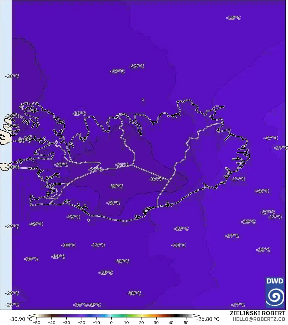 ICON modelo - Islandia, Temperatura a 500 hPa