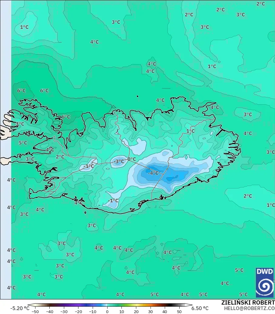 ICON modelo - Islandia, Temperatura a 850 hPa