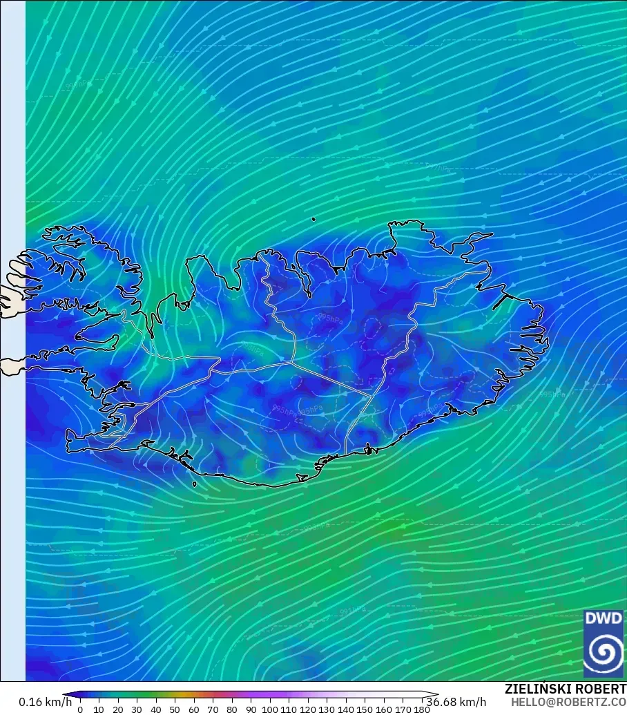 ICON modelo - Islandia, Viento a 10 m