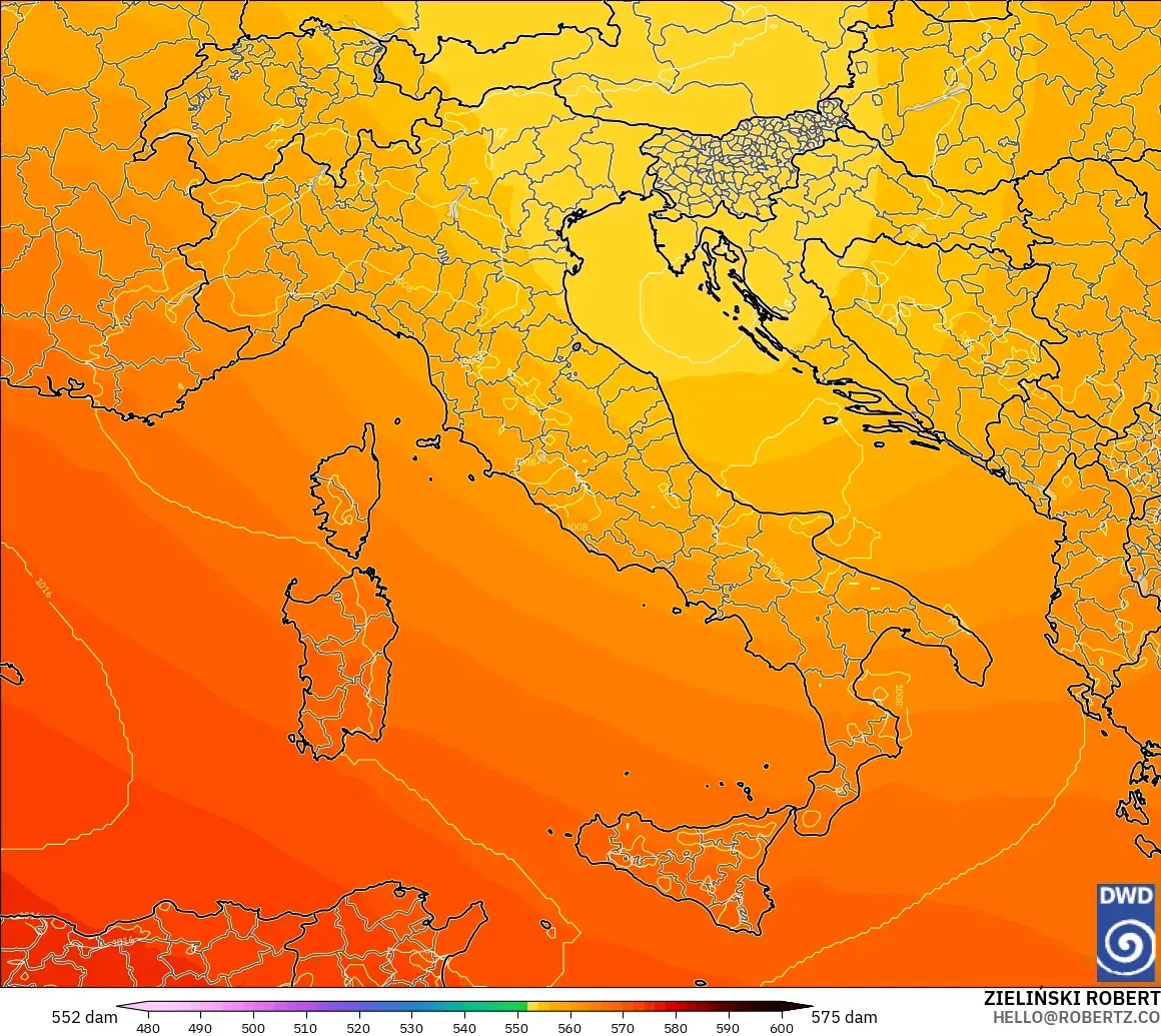 ICON modelo - Italia, Altura geopotencial a 500 hPa