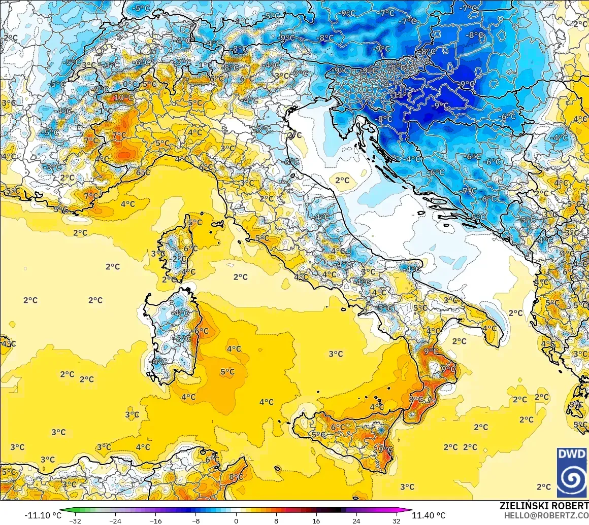 ICON modelo - Italia, Anomalía de temperatura a 2 m