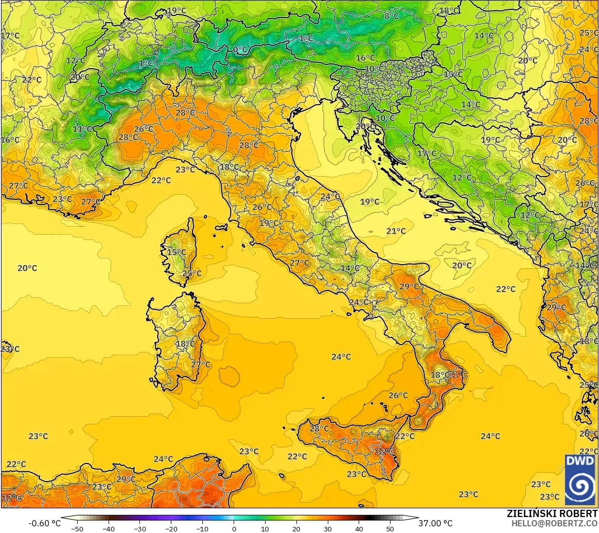 ICON modelo - Italia, Temperatura a 2 m