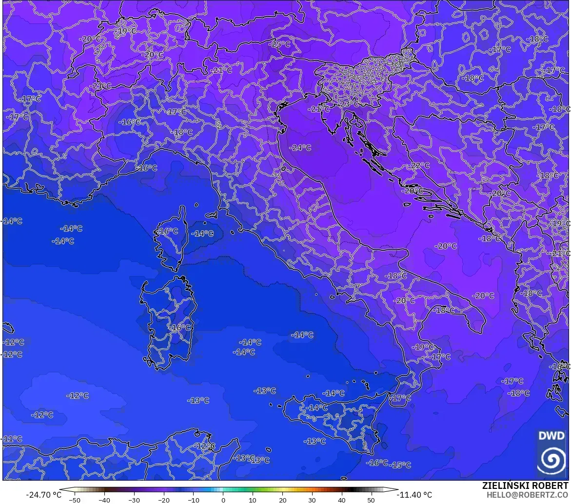ICON modelo - Italia, Temperatura a 500 hPa