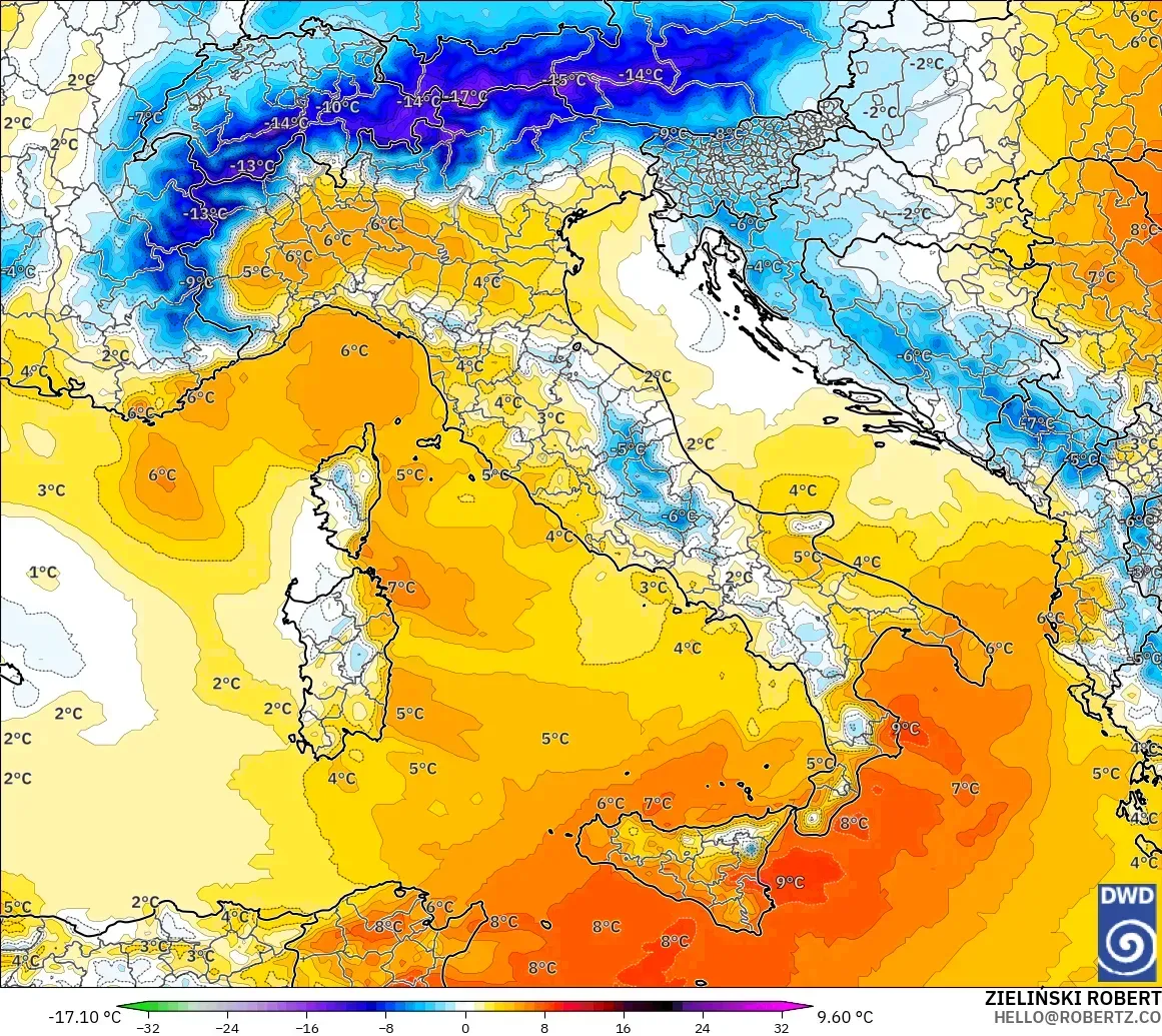 ICON modelo - Italia, Anomalía de temperatura a 850 hPa