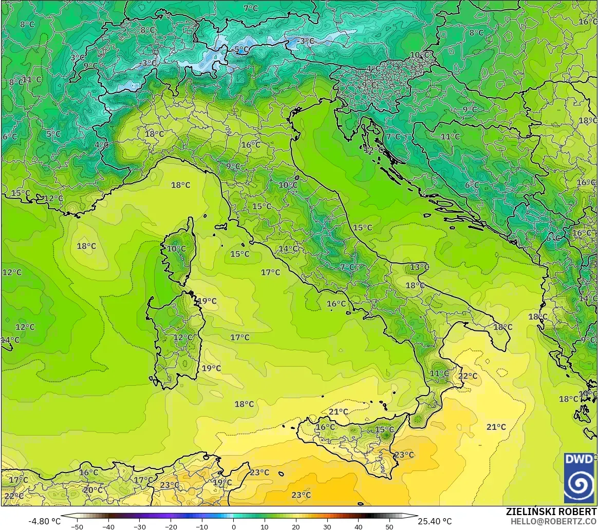 ICON modelo - Italia, Temperatura a 850 hPa