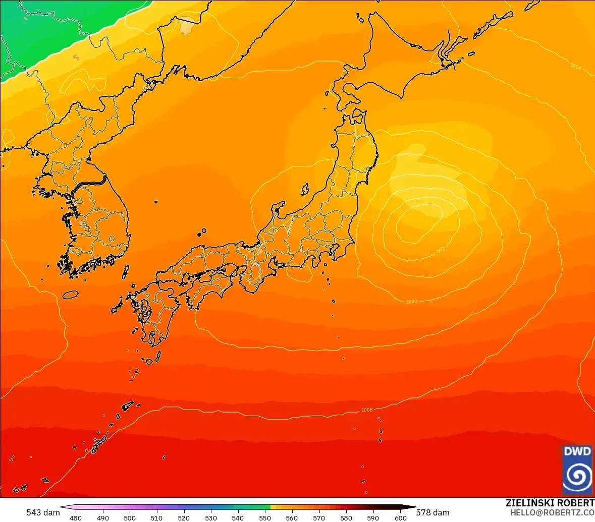ICON modelo - Japón, Altura geopotencial a 500 hPa