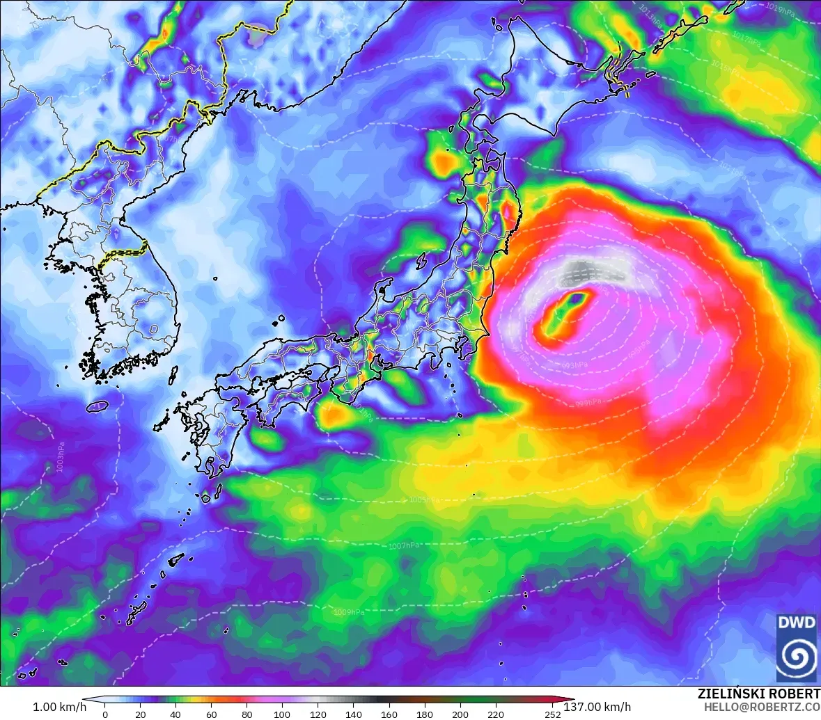 ICON modelo - Japón, Ráfagas de Viento Máximas