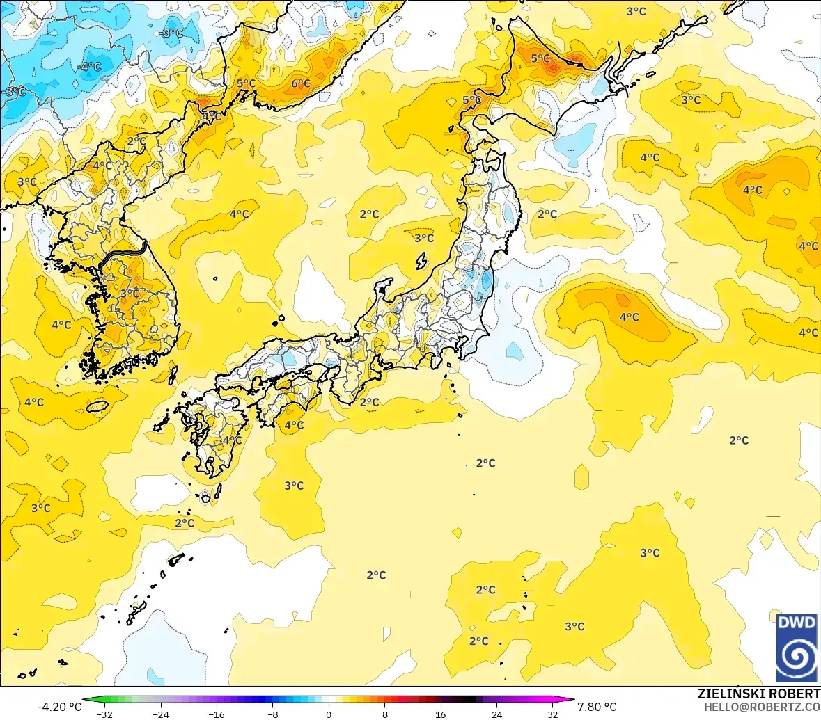 ICON modelo - Japón, Anomalía de temperatura a 2 m