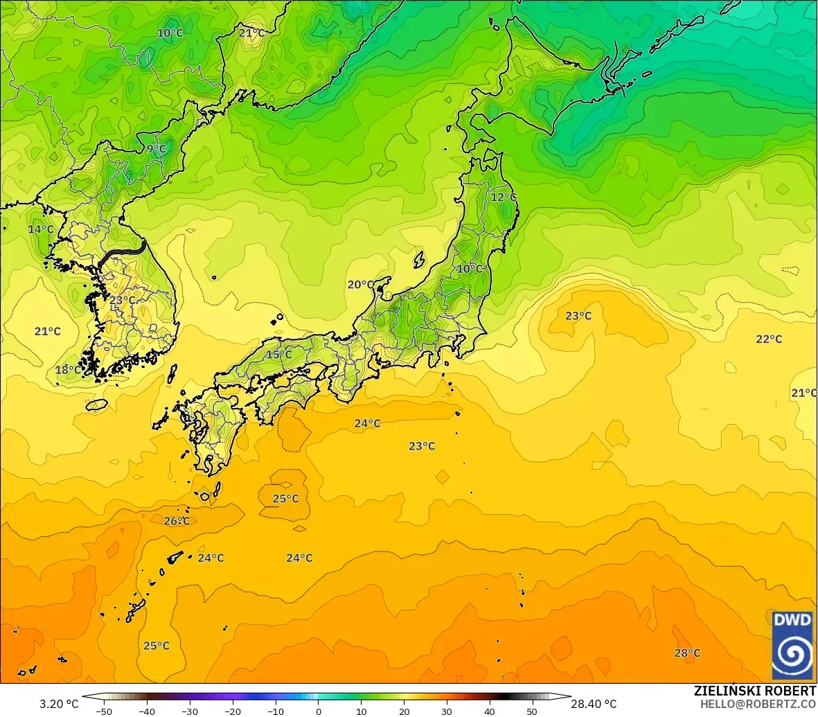 ICON modelo - Japón, Temperatura a 2 m