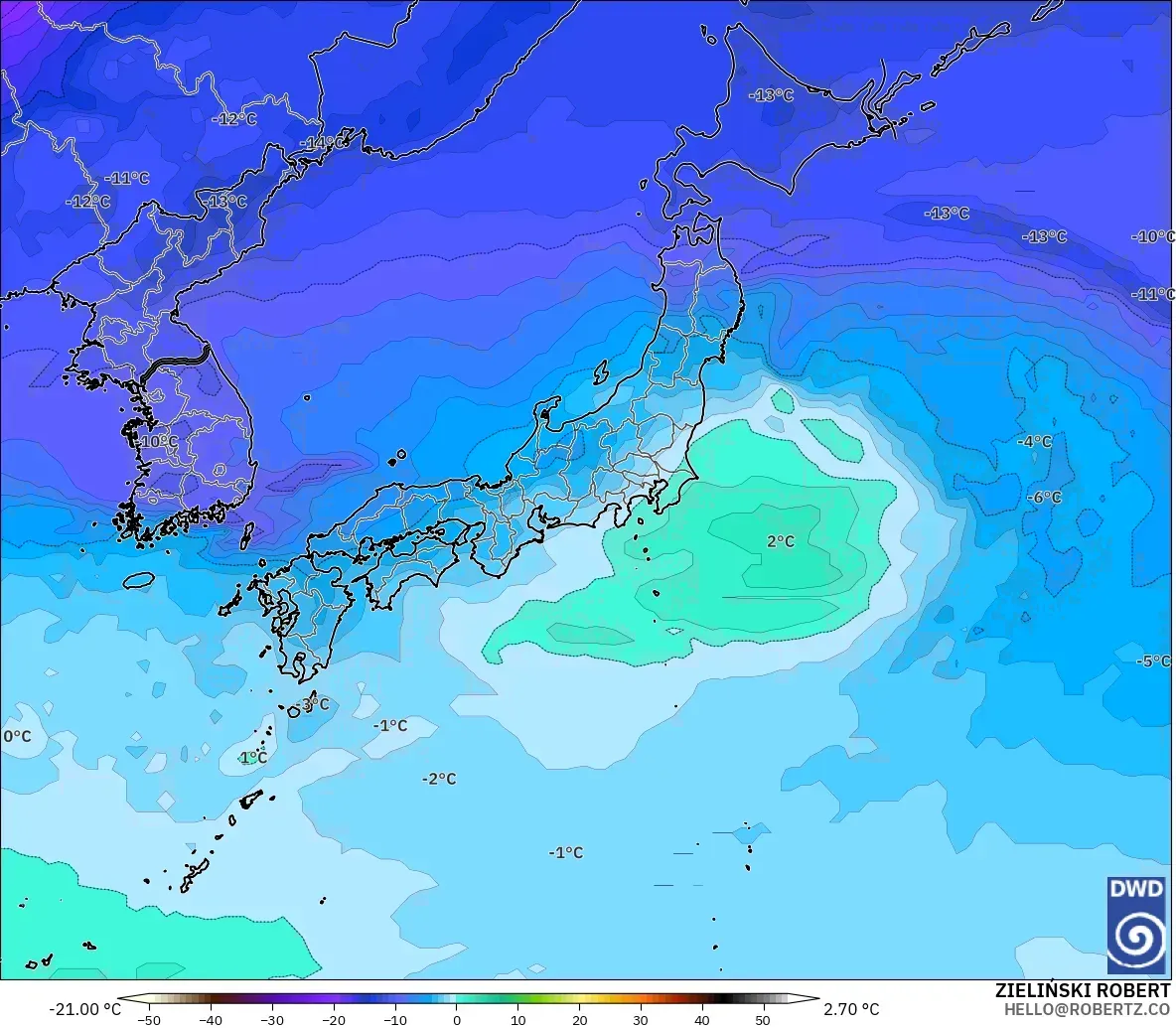 ICON modelo - Japón, Temperatura a 500 hPa