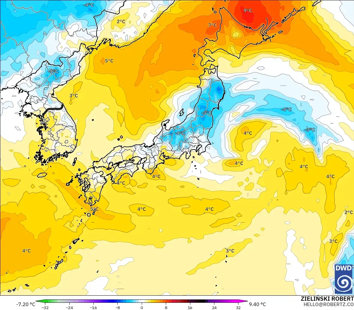 ICON modelo - Japón, Anomalía de temperatura a 850 hPa