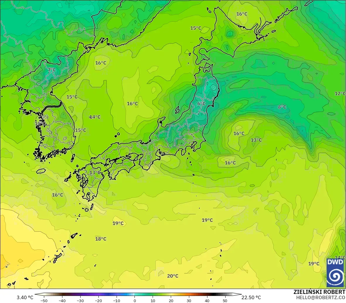 ICON modelo - Japón, Temperatura a 850 hPa