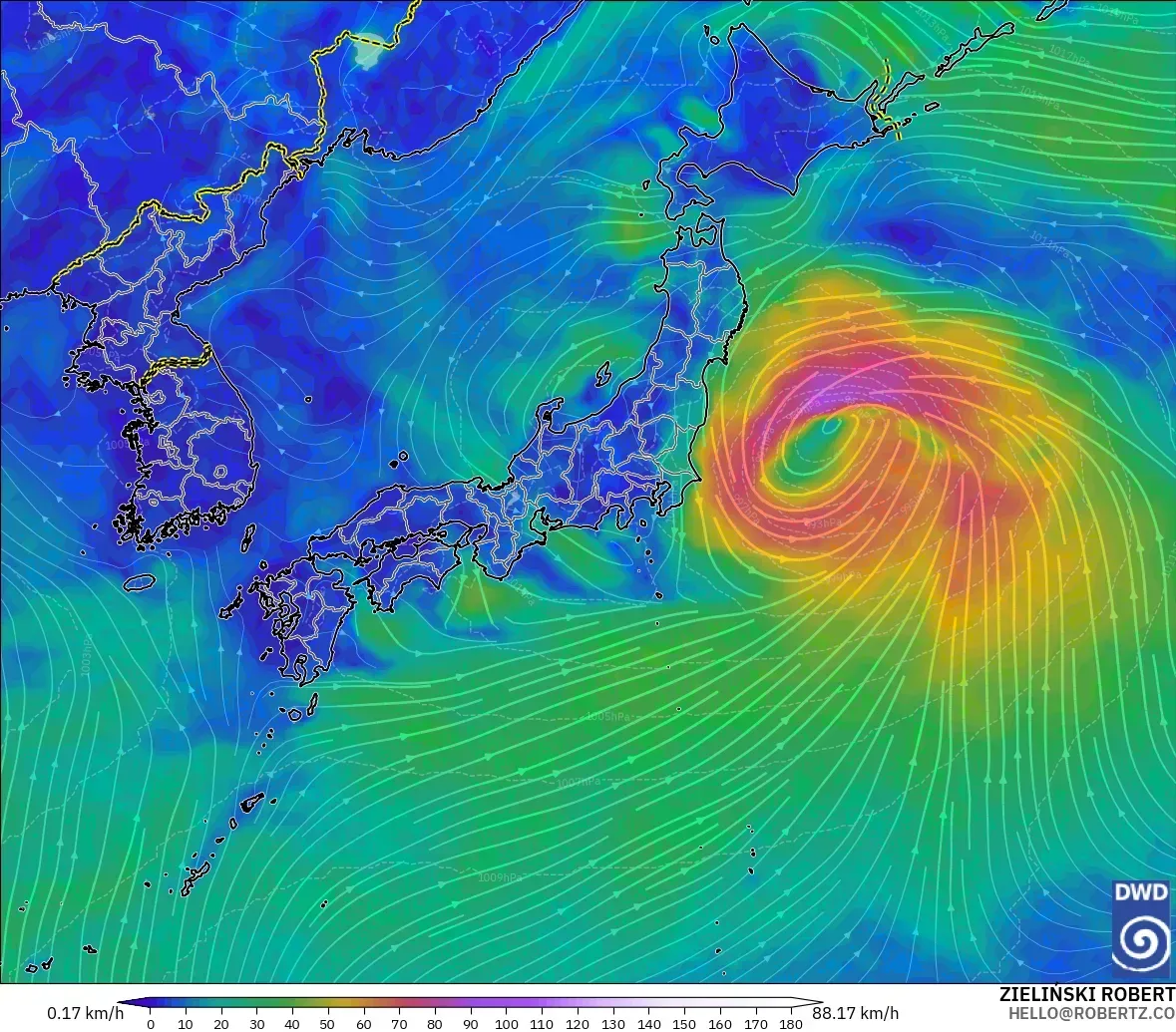 ICON modelo - Japón, Viento a 10 m