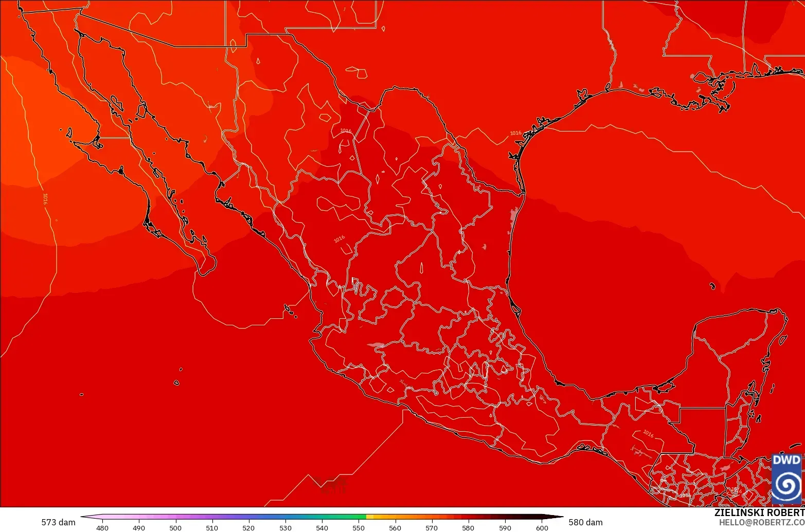 ICON modelo - México, Altura geopotencial a 500 hPa