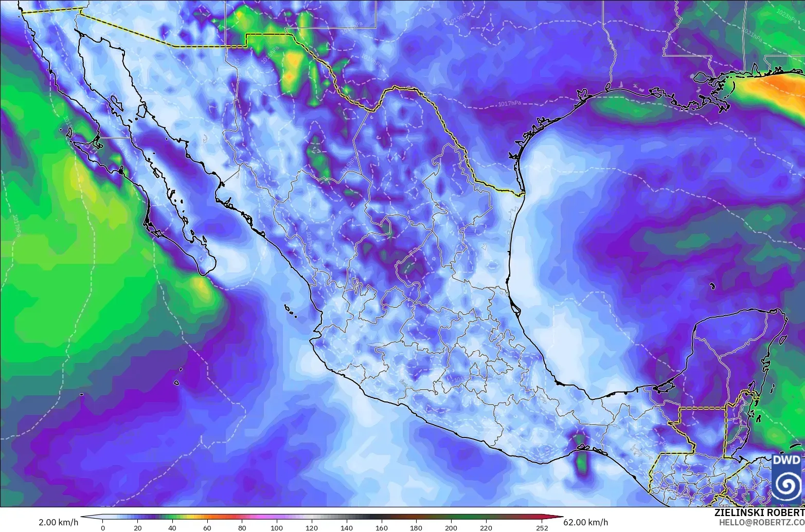 ICON modelo - México, Ráfagas de viento