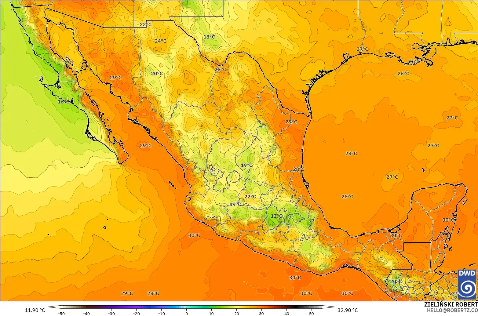 ICON modelo - México, Temperatura a 2 m