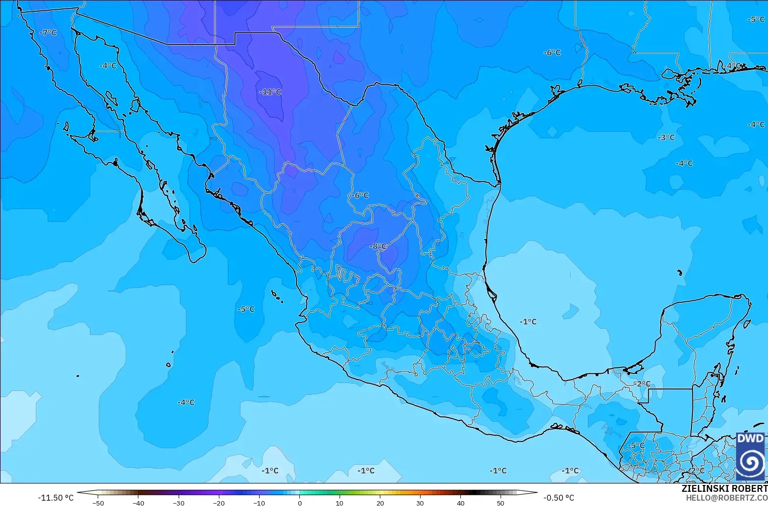 ICON modelo - México, Temperatura a 500 hPa