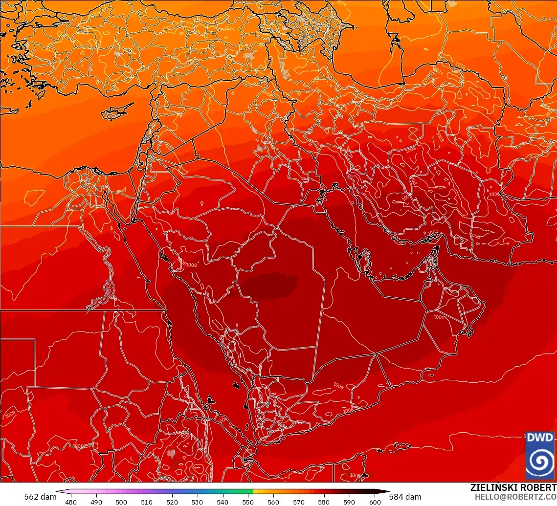ICON modelo - Oriente Medio, Altura geopotencial a 500 hPa