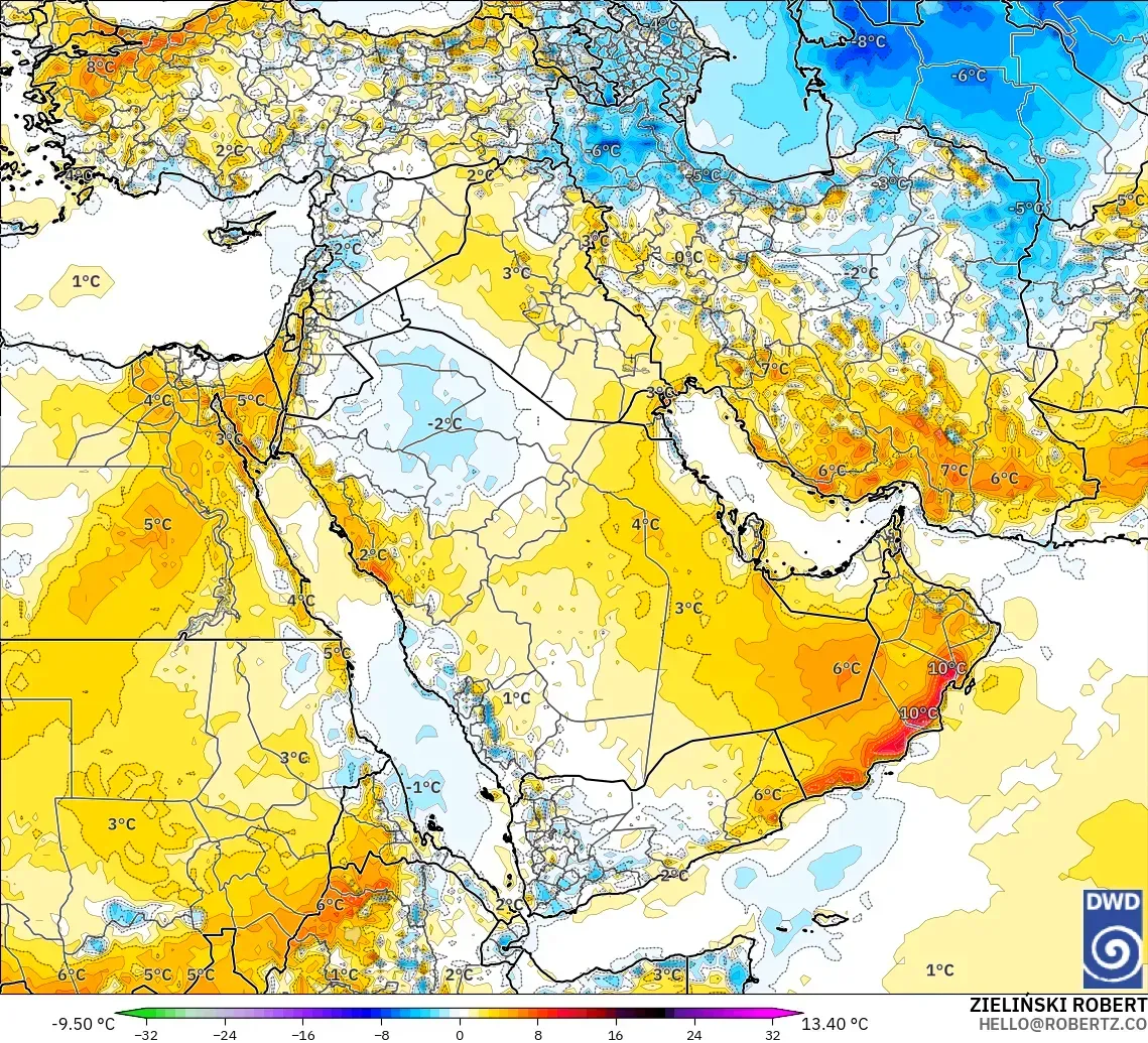 ICON modelo - Oriente Medio, Anomalía de temperatura a 2 m