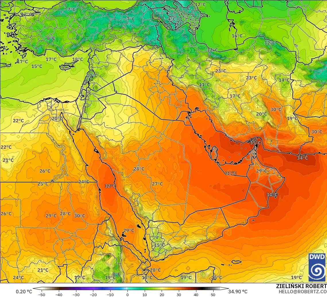 ICON modelo - Oriente Medio, Temperatura a 850 hPa
