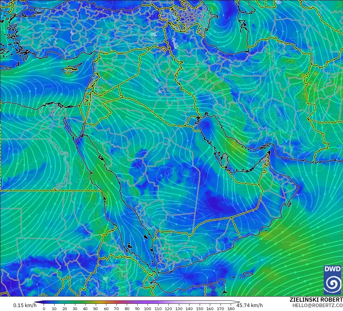 ICON modelo - Oriente Medio, Viento a 10 m