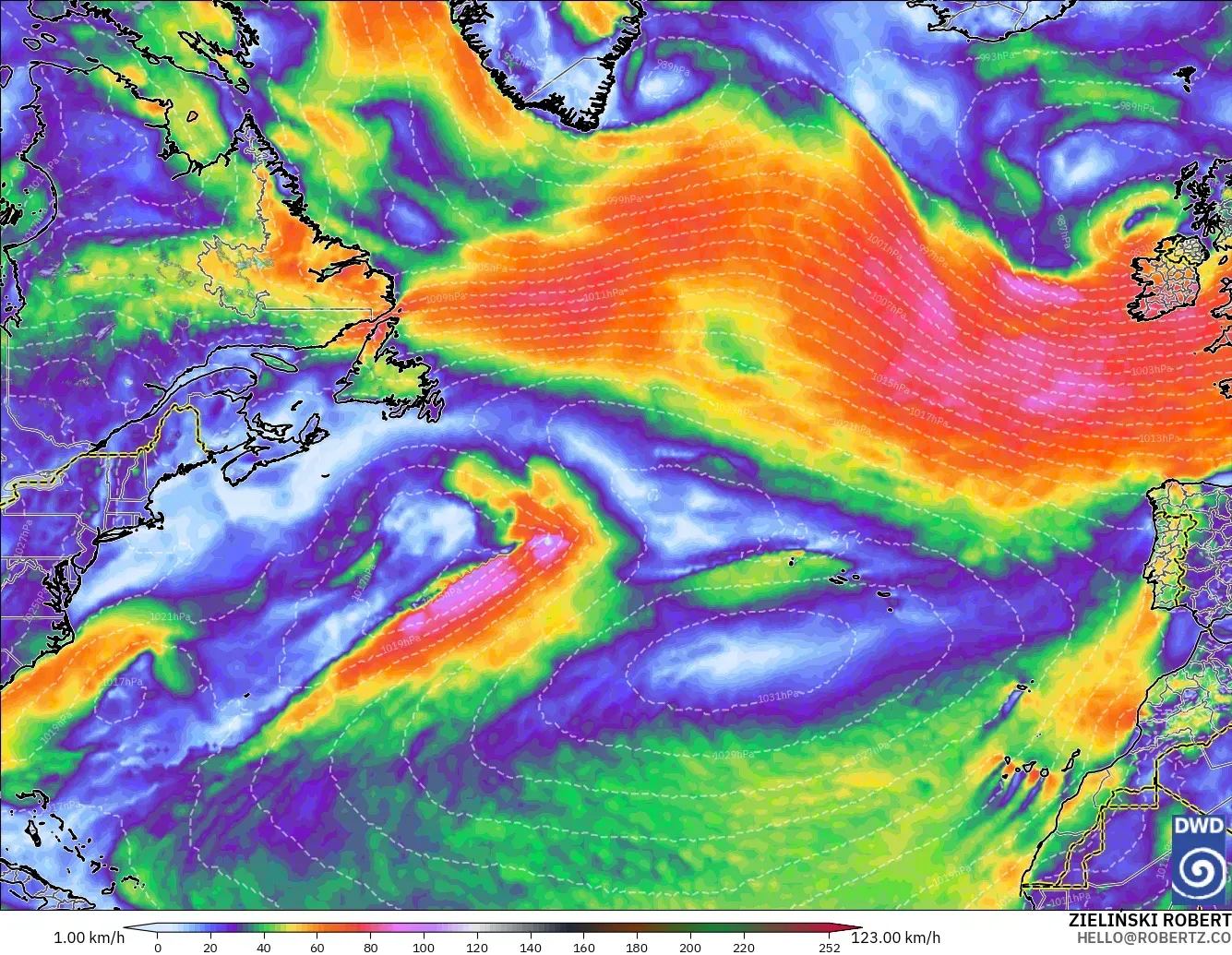 ICON modelo - Norte Atlántico, Ráfagas de Viento Máximas