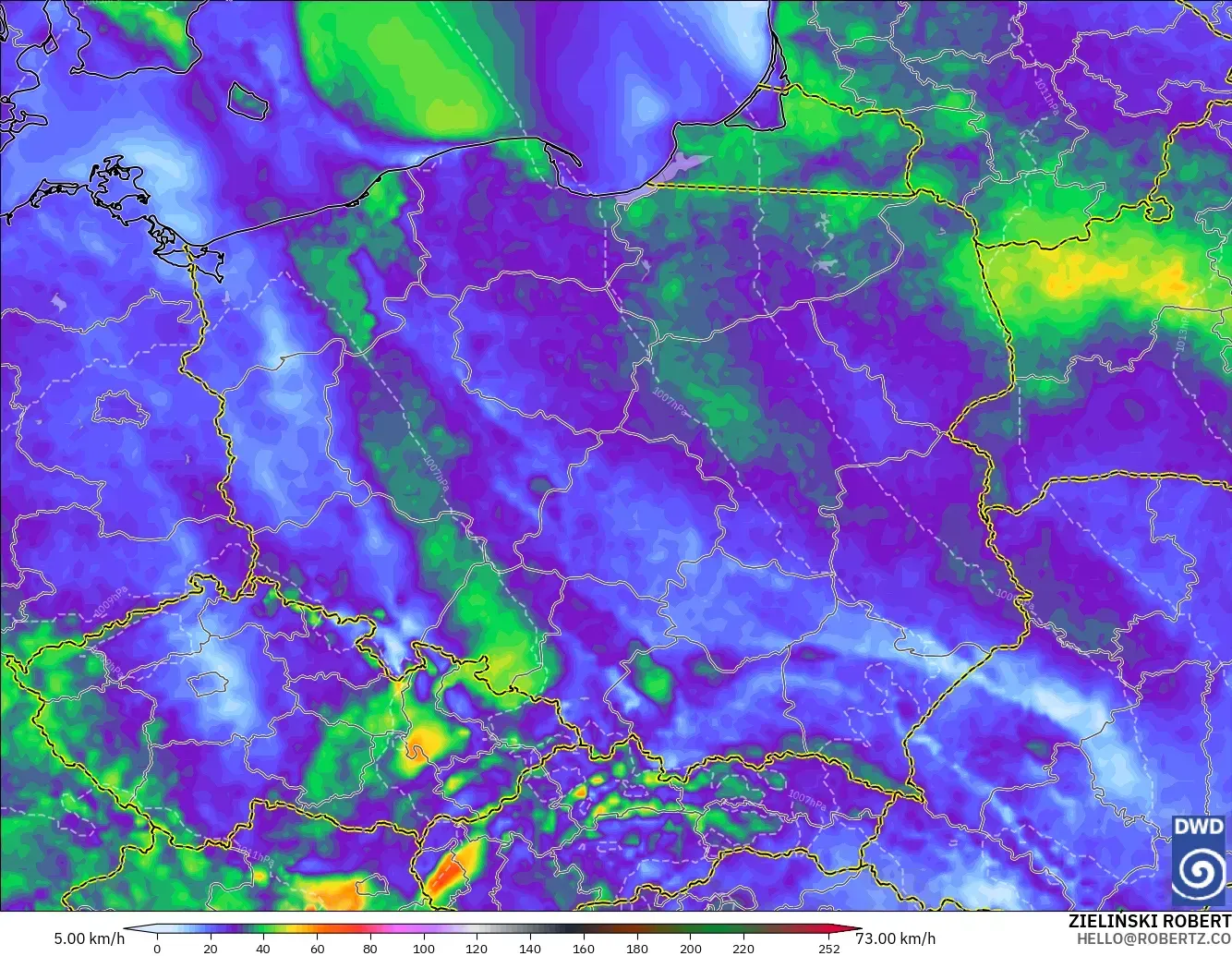 ICON modelo - Polonia, Ráfagas de viento