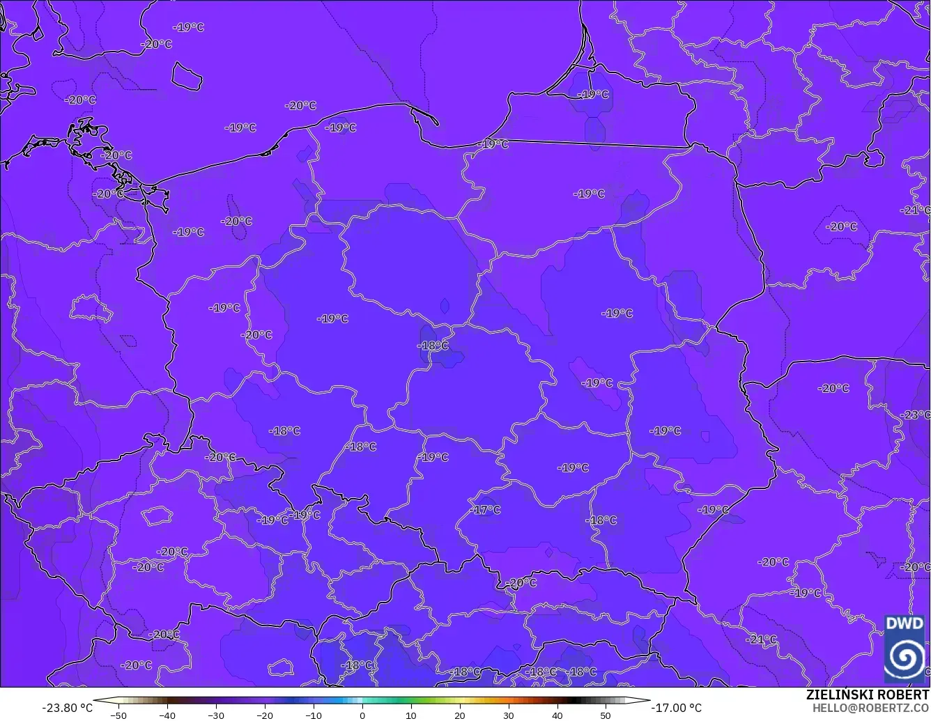 ICON modelo - Polonia, Temperatura a 500 hPa