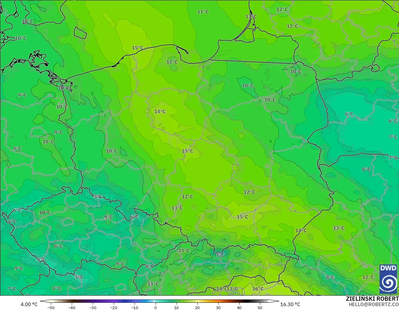 ICON modelo - Polonia, Temperatura a 850 hPa